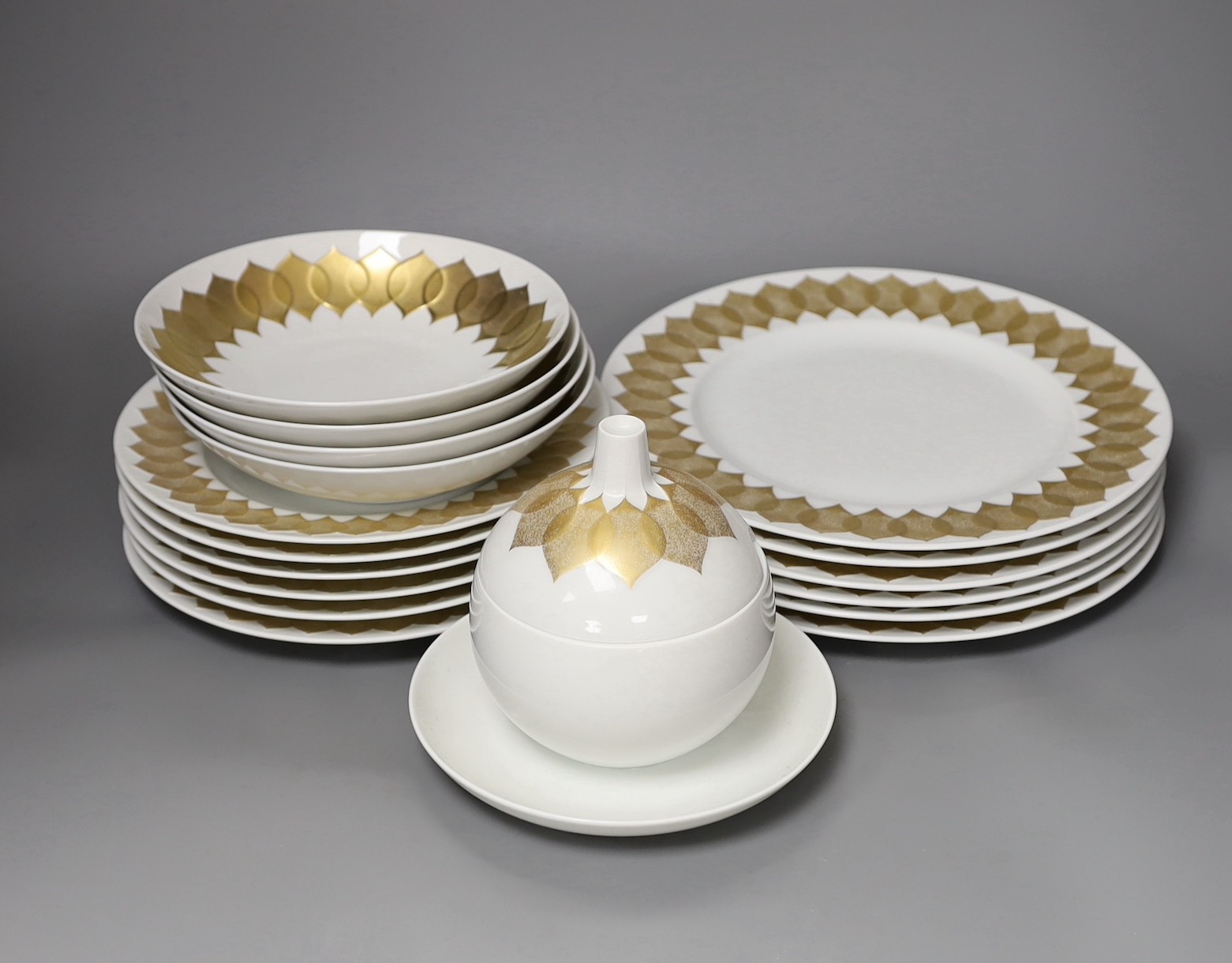 A Rosenthal Studio Line white and gold lotus pattern part dinner service